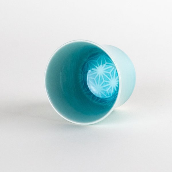 Photo2: Sake Cup Asanoha Aquamarine (2)