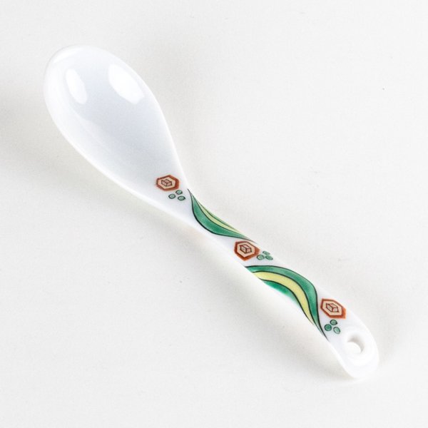 Photo1: Porcelain Dessert Spoon Ryusui Green (1)