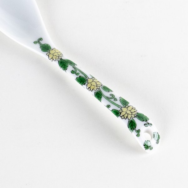Photo2: Porcelain Dessert Spoon Nishiki-Hanakarakusa Green (2)