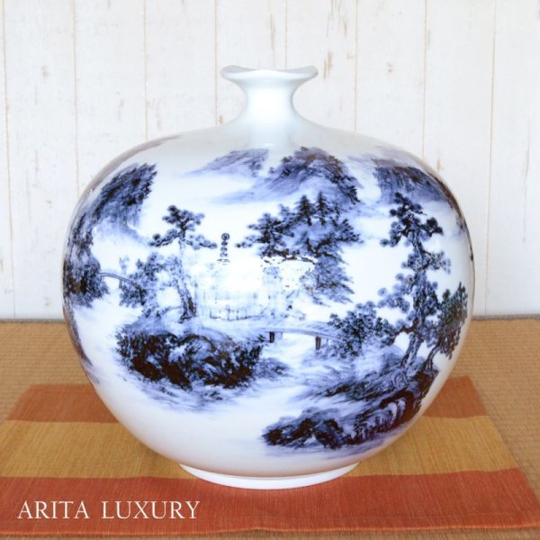 Photo3: Vase Large Sometsuke sansui | The first-generation head of the Shinemon Kiln (3)