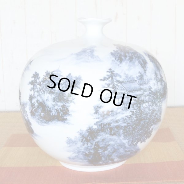 Photo4: Vase Large Sometsuke sansui | The first-generation head of the Shinemon Kiln (4)