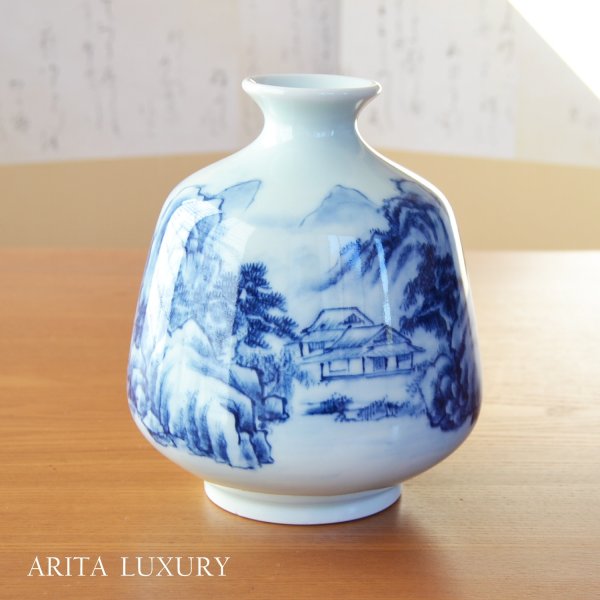 Photo1: Vase Sometsuke Sansui Landscape | The first-generation head of the Shinemon Kiln (1)