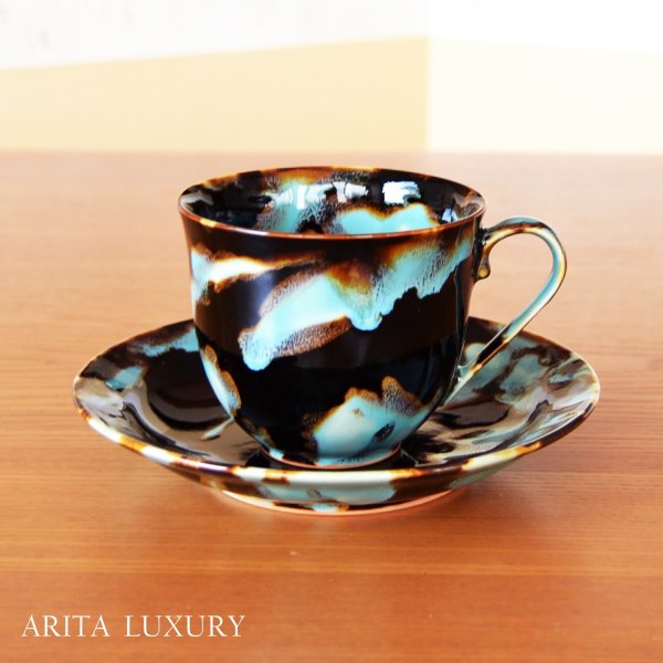 Photo1: Coffee Cup and Saucer Ryokuei | Kusuo Baba's work in Shinemon Kiln (1)