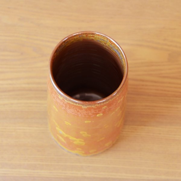 Photo3: Kinkamon Cylindrical Vase by Kusuo Baba, Second-Generation Shinemon, Shinemon Kiln (3)