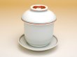 Photo2: Small Bowl Chawan-mushi with lid and saucer Nishiki hanauchi ryokusai (8.2cm/3.2in) (2)