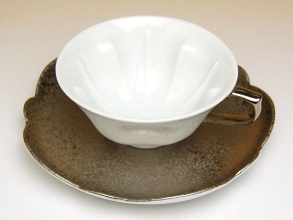 Photo3: Tea Cup and Saucer Hakuji ginsai (Silver) SAKURA shaped Cup (3)