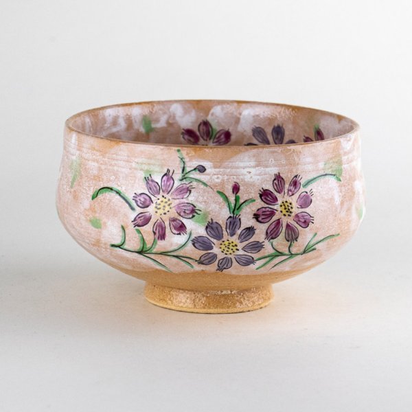 Photo4: Tea Bowl Nishiki Cosmos in wooden box (4)