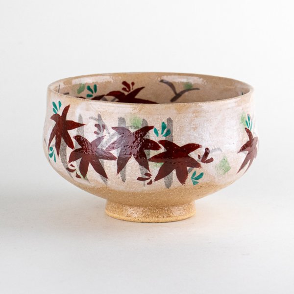Photo4: Tea Bowl Nishiki momiji Maple in wooden box (4)