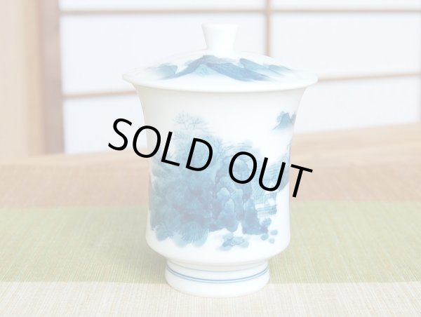Photo2: Yunomi Tea Cup with Lid for Green Tea Nabeshima naigai Sansui Landscape (Large) (2)
