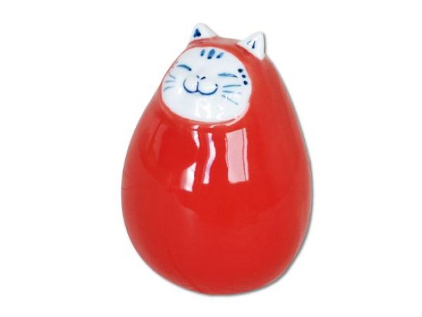 Photo1: Figurine Aka daruma neko Red Daruma shaped Cat (1)