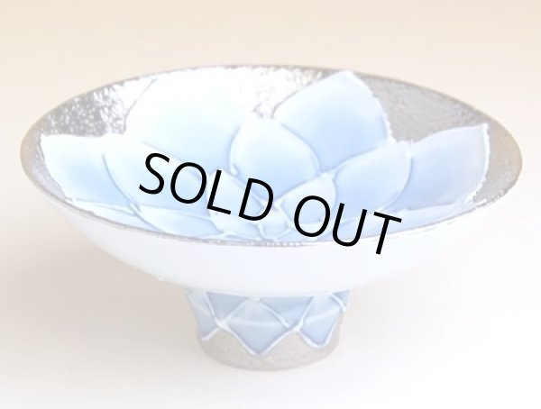 Photo1: Sake Cup Daria Blue Dahlia flower (8.5cm/3.3in) (1)