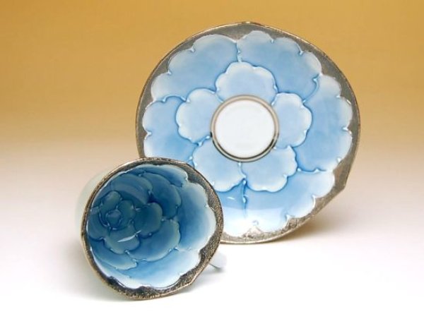 Photo2: Demitasse Cup and Saucer Platinum botan (2)