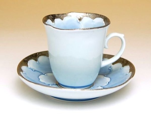 Photo3: Demitasse Cup and Saucer Platinum botan (3)