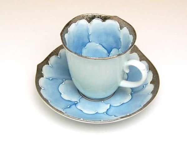 Photo4: Demitasse Cup and Saucer Platinum botan (4)