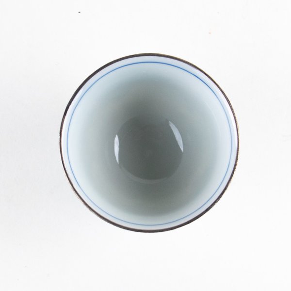 Photo5: Yunomi Tea Cup for Green Tea Plutinum botan blue flower outside (5)