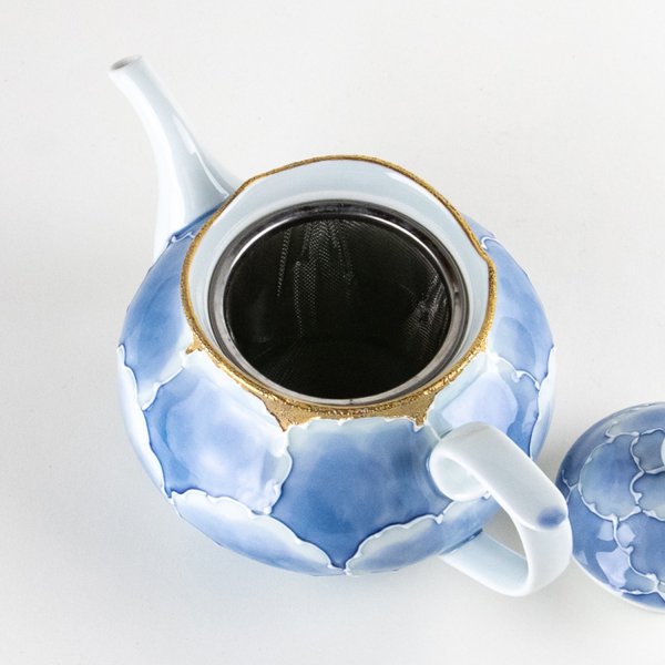 Photo5: Teapot Soto-Kin Botan Blue & Gold (5)