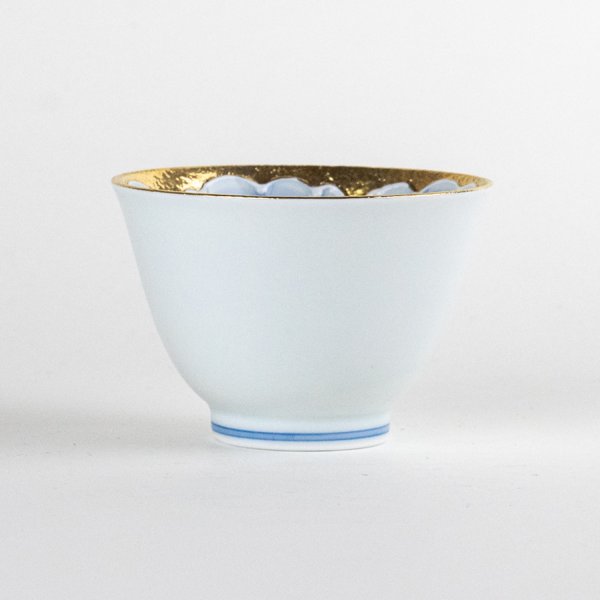 Photo6: Yunomi Tea Cup for Green Tea Gold botan Blue flower inside (6)