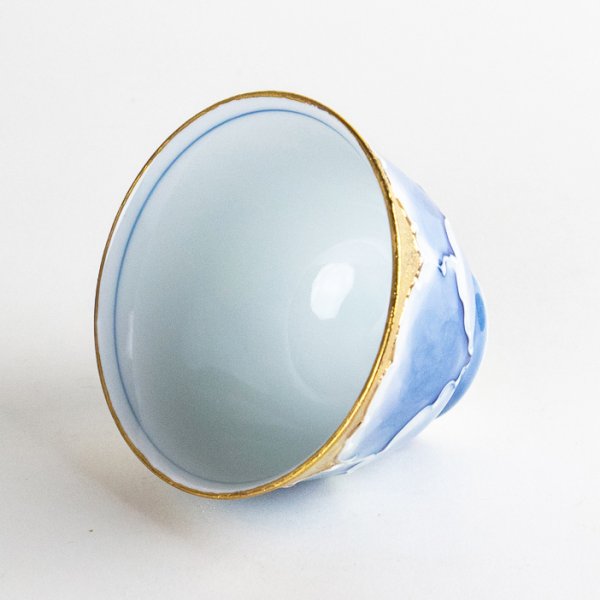 Photo4: Yunomi Tea Cup for Green Tea Gold botan Blue flower outside (4)