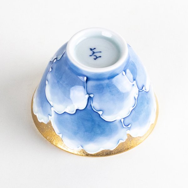 Photo5: Yunomi Tea Cup for Green Tea Gold botan Blue flower outside (5)