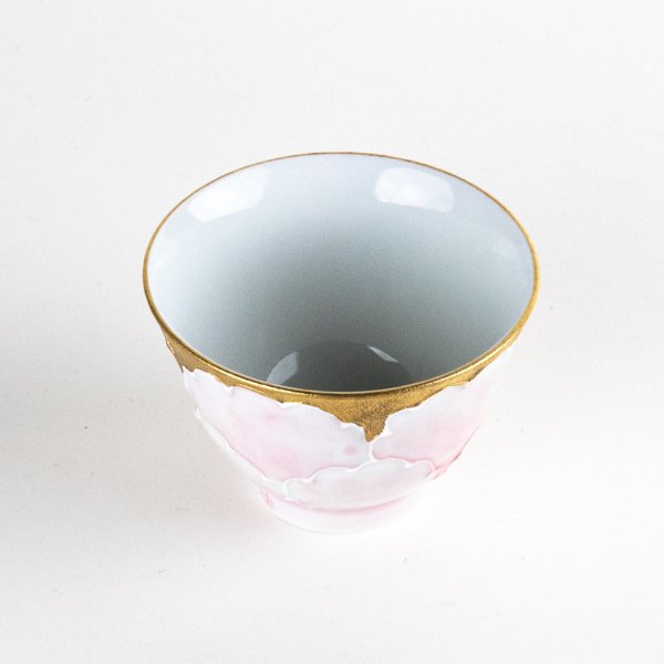 Photo2: Yunomi Tea Cup for Green Tea Soto-Botan Pink & Gold (2)