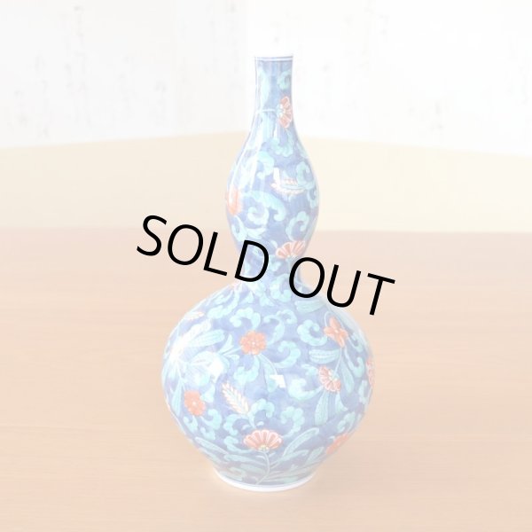 Photo2: Vase Gourd Shape Some-Nishiki Sarasa-mon (2)