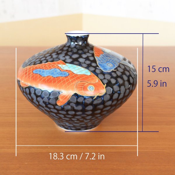 Photo9: Vase Small Tetsuyu koi-e Carp | Fujii Kinsai's work (9)