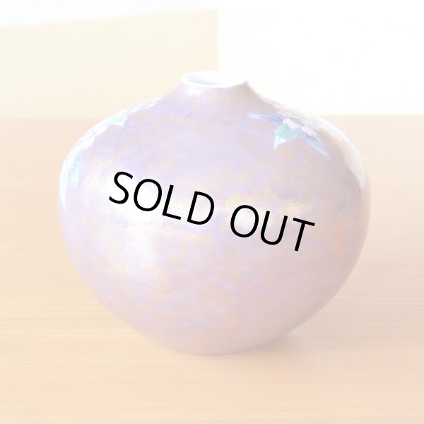 Photo2: Vase Small Murasaki kinsai sakura-e Purple cherry blossoms | Fujii Kinsai's work (2)