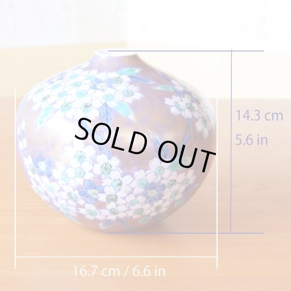 Photo4: Vase Small Murasaki kinsai sakura-e Purple cherry blossoms | Fujii Kinsai's work (4)