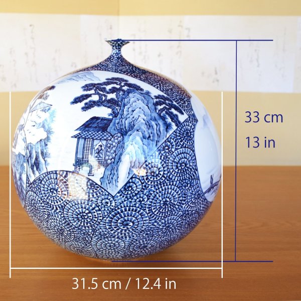 Photo10: Sometsuke Tako-Karakusa Sansui Large Vase by Kinsai Fujii (10)