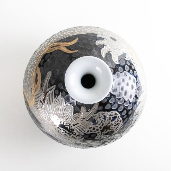 Photo6: Tetsu-yu Dragon Small Vase by Kinsai Fujii (6)