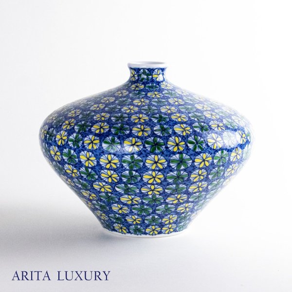 Photo1: Somenishiki Small Flower Pattern Small Vase by Kinsai Fujii (1)