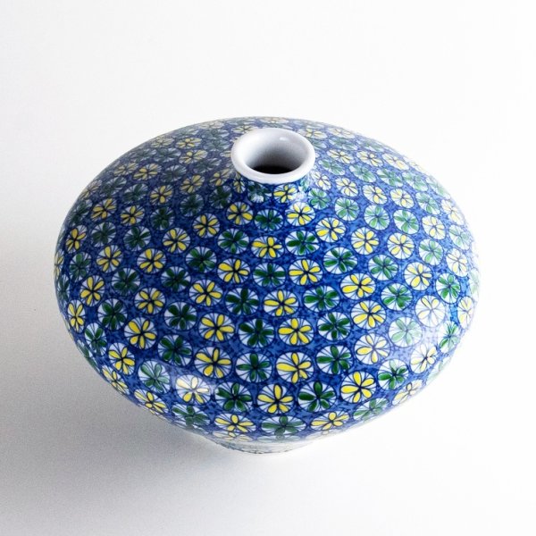 Photo2: Somenishiki Small Flower Pattern Small Vase by Kinsai Fujii (2)