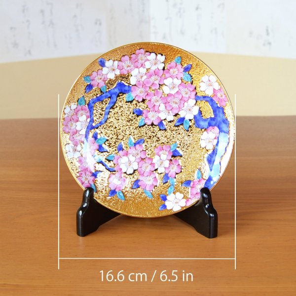 Photo5: Decorative Plate 16.6cm Kinsai Sakura Cherry blossom | Kinryugama Kiln work (5)