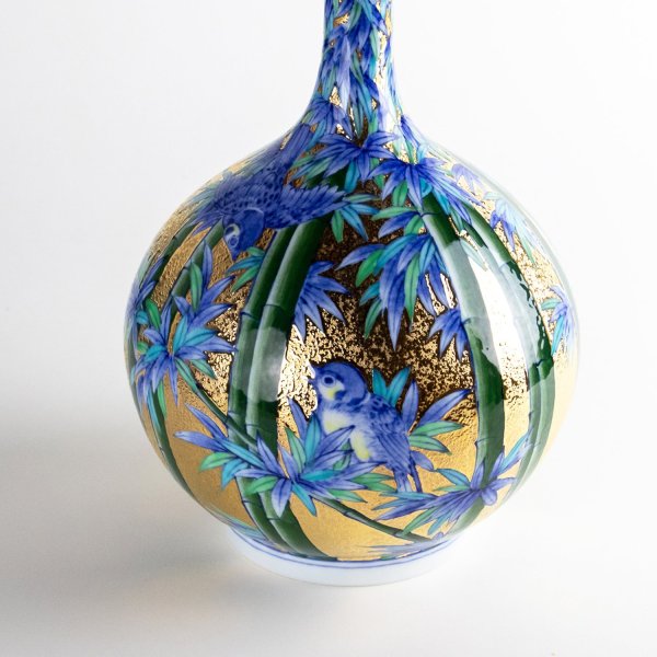 Photo3: Kinsai Take-Suzume Slender-Neck Vase by Kinryu Kiln (3)