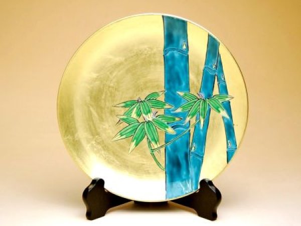 Photo1: Decorative Plate Kinpaku dake Bamboo with gold leaf (19cm/7.4in) (1)