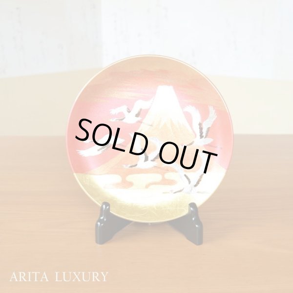 Photo1: Mt.Fuji and Cranes Gold Leaf Decorative Plate 19cm | Tatsuro Ono's  work in Kozan Kiln (1)