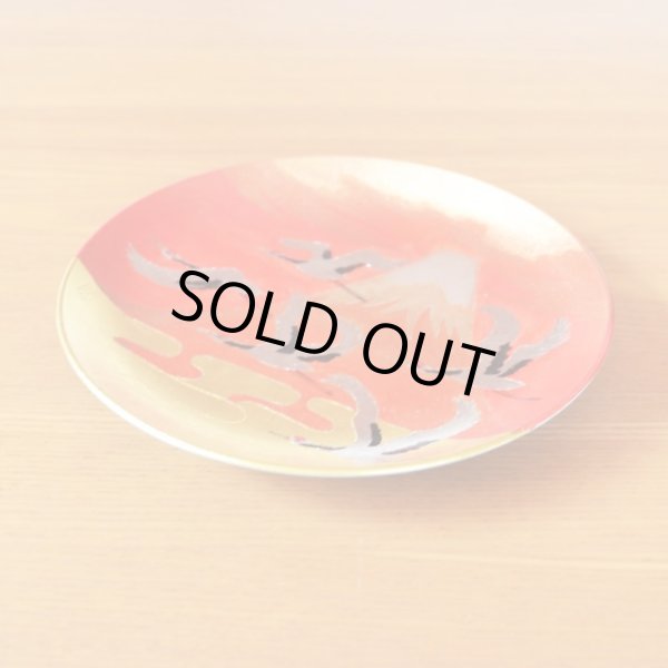 Photo5: Mt.Fuji and Cranes Gold Leaf Decorative Plate 19cm | Tatsuro Ono's  work in Kozan Kiln (5)