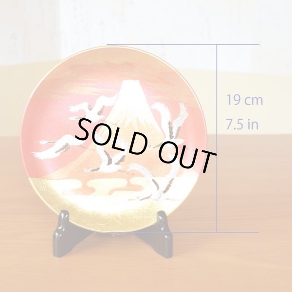 Photo6: Mt.Fuji and Cranes Gold Leaf Decorative Plate 19cm | Tatsuro Ono's  work in Kozan Kiln (6)