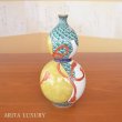 Photo1: Vase Gourd Shape Green Seigaiha (blue ocean wave pattern) and Gourd design | Fukuji Kitamura Traditional Craftsperson work (1)
