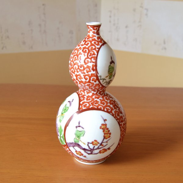Photo2: Vase Gourd Shape Seasonal Flowers and Children | Fukuji Kitamura Traditional Craftsperson work (2)