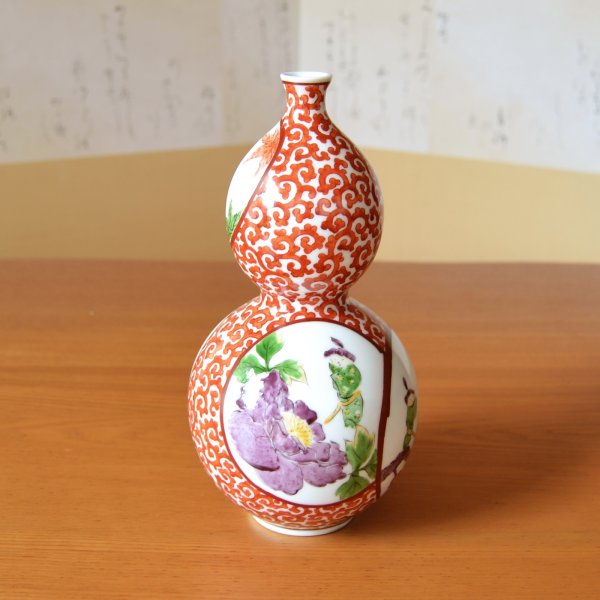 Photo3: Vase Gourd Shape Seasonal Flowers and Children | Fukuji Kitamura Traditional Craftsperson work (3)