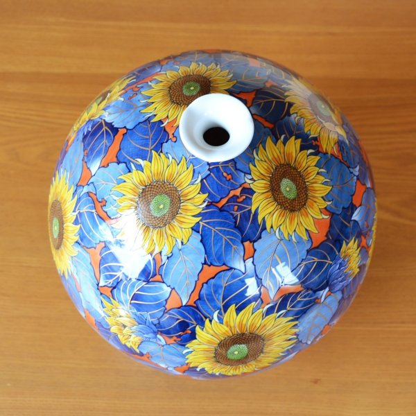 Photo3: Large Vase Somenishiki Himawari Sunflower | Kousai Kasahara Traditional Craftsperson work (3)