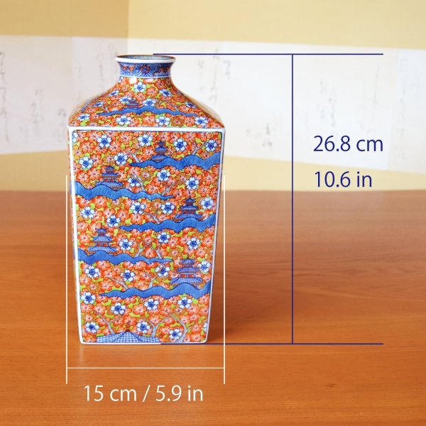 Photo6: Square Vase Somenishiki Ouraku Sakura | Kousai Kasahara Traditional Craftsperson work (6)