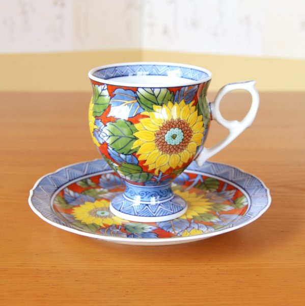 Photo2: Coffee Cup and Saucer Himawari Sunflower | Kousai Kasahara Traditional Craftsperson work (2)