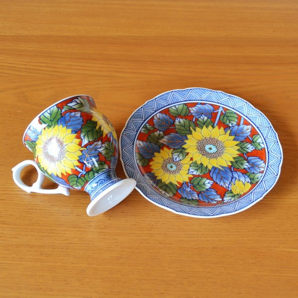 Photo4: Coffee Cup and Saucer Himawari Sunflower | Kousai Kasahara Traditional Craftsperson work (4)