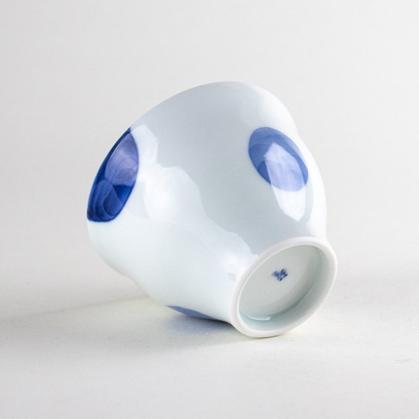 Photo4: Yunomi Tea Cup for Green Tea Nisai marumon Blue Polka dots (4)
