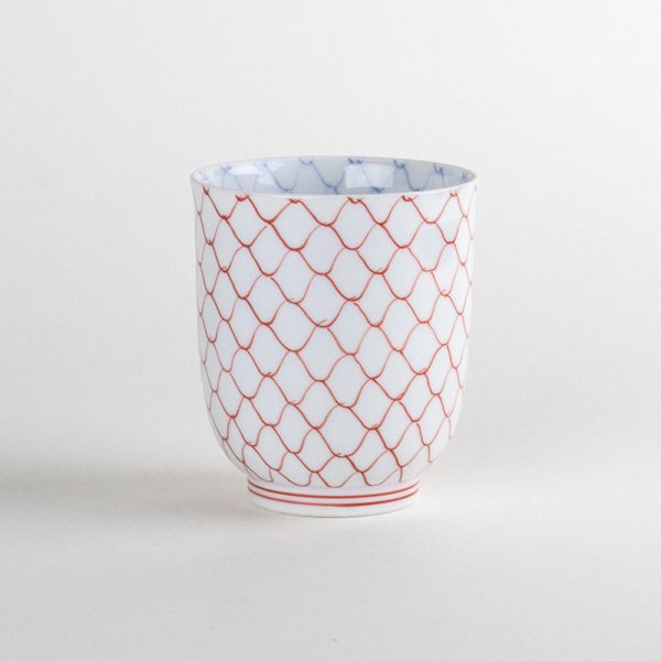 Photo1: Yunomi Tea Cup for Green Tea Naigai Ami Red (1)