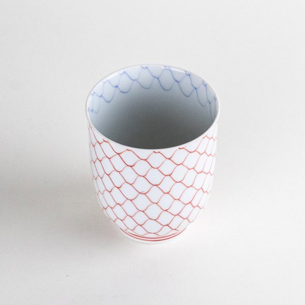 Photo2: Yunomi Tea Cup for Green Tea Naigai Ami Red (2)