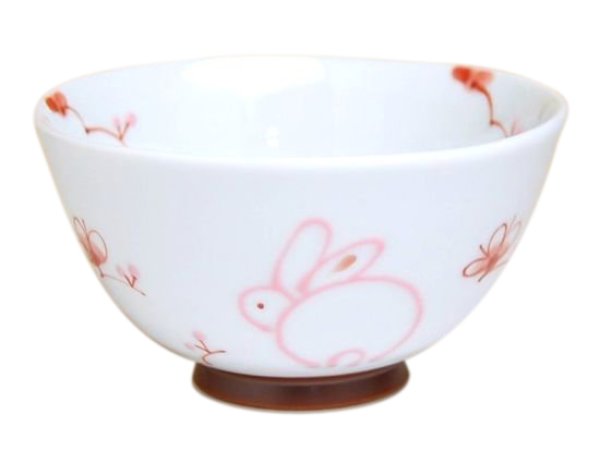 [Made in Japan] Icchin hana usagi rabbit (Red) rice bowl