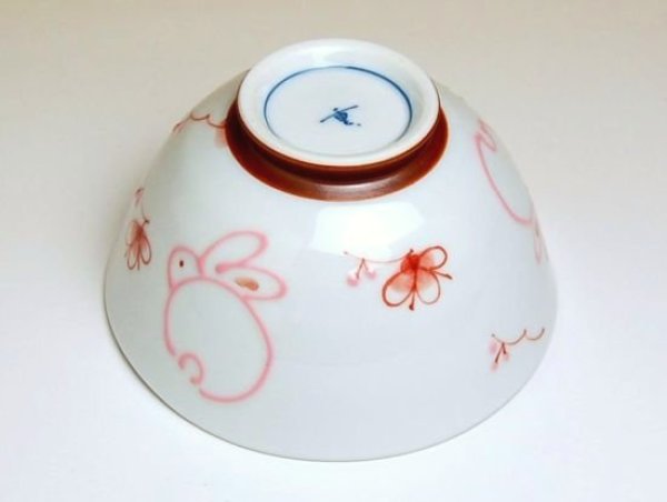 Photo3: Rice Bowl Icchin hana usagi Rabbit (Red) (3)